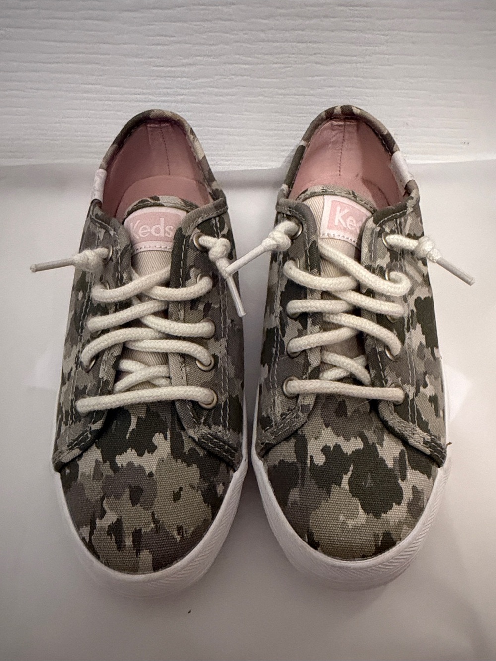 Keds Kids Camo Canvas Sneakers - Green and Pink Accents size 12